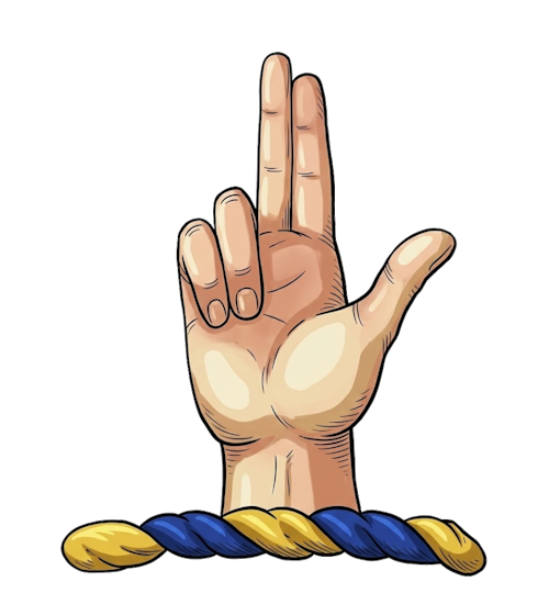 a dexter hand pointing upwards with the thumb and two forefingers