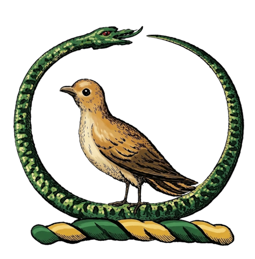 a dove standing within (or upon) a snake (or adder) disposed in a circle (orleways) or coiled.