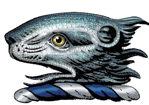 a fish's head (or whale's head) erased in fess (lying horizontally)