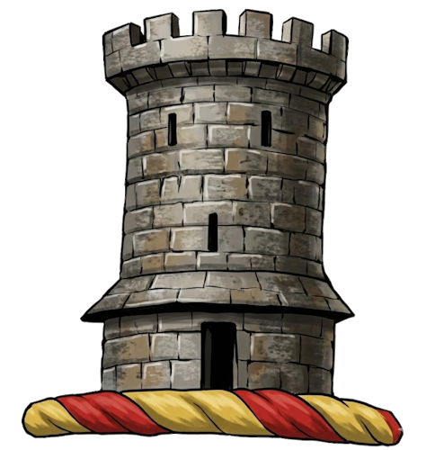 a tower or castle, often embattled and masoned,