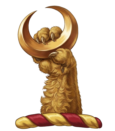 a lion's paw (or gamb) erect, holding or supporting a crescent.