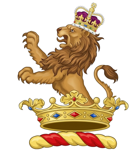 out of a ducal coronet, a demi-lion rampant, crowned with an imperial crown, all proper.