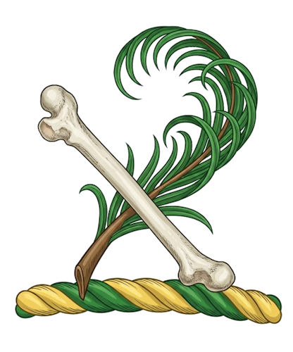 a shank-bone (or leg-bone) and palm branch in saltier.