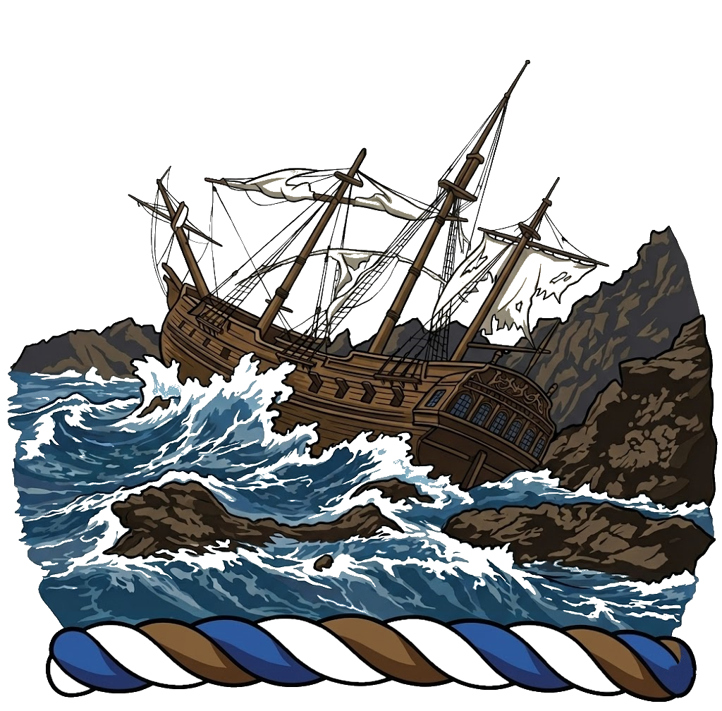 a ship in distress in the sea (or a ship in distress, proper)