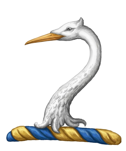 a stork's or crane's head erased (torn off at the neck with a jagged edge)