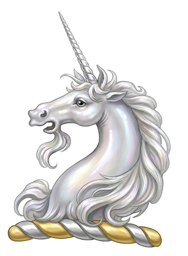 unicorn's head (often noted as couped, erased, or issuing from a wreath)