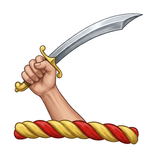 a dexter hand (or arm) brandishing or holding a scymitar, cutlass, sabre, or couteau sword