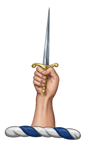 a dexter hand holding a sword (or dagger) in pale (upright), proper