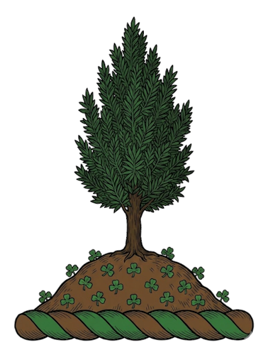 a yew-tree growing out of a mount semeé of trefoils, proper
