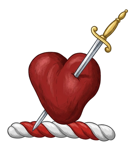 a human heart transfixed (pierced) by a sword (or skeen/passion nail) typically in bend sinister