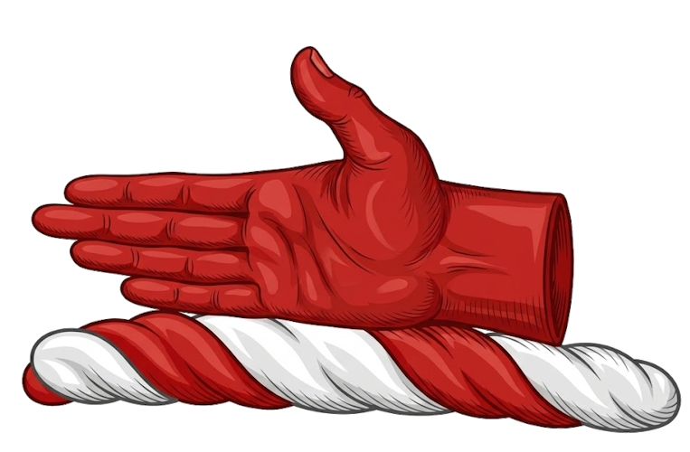 a dexter hand couped, lying fessways, gules