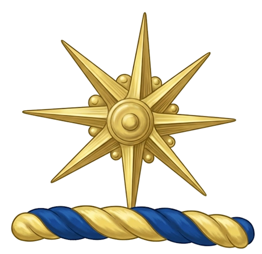 a spur rowel (a rotating spiked wheel from a spur), appearing as a mullet of six points pierced