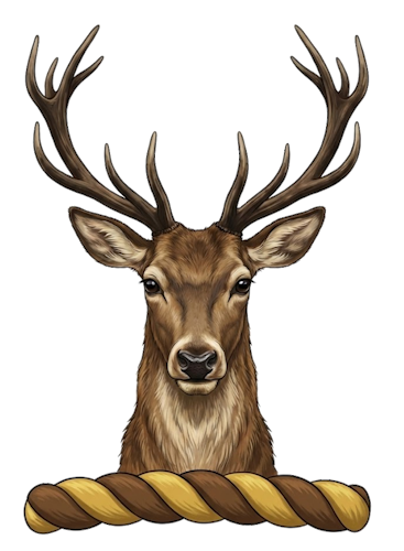 a stag's (or buck's) head and neck cabossed, at gaze, or affrontée