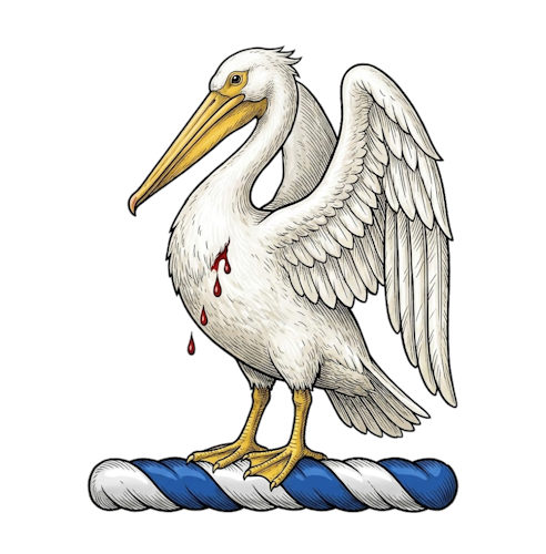 a pelican vulning herself (or in her piety), often depicted with wings expanded or indorsed