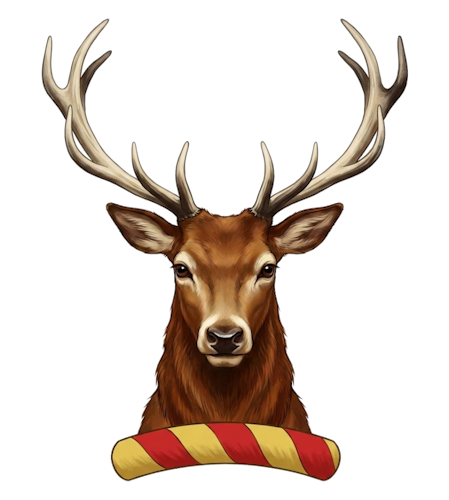 a buck's (or stag's) head cabossed (full-faced, with no neck visible)