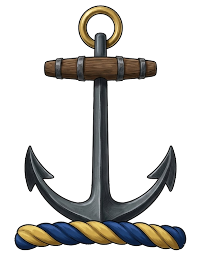 an anchor in pale, sometimes cabled (with a rope), proper