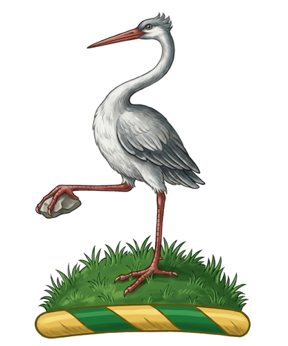 a stork (or crane) standing on a mount (or hill)