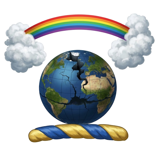  it is a broken globe, and above it a rainbow, proper
