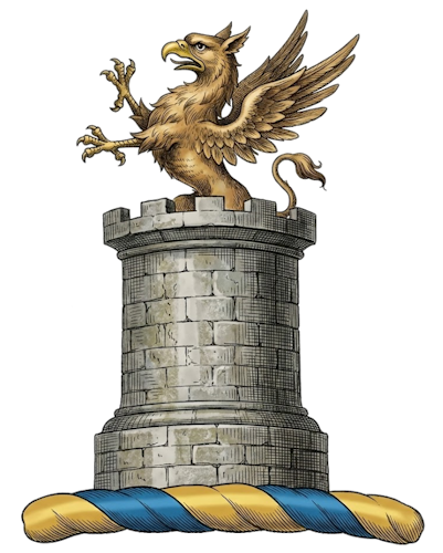 Out of a tower a demi-griffon, proper