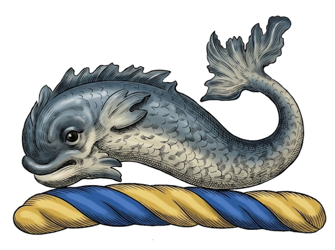 a dolphin naiant (swimming) or embowed (curved)